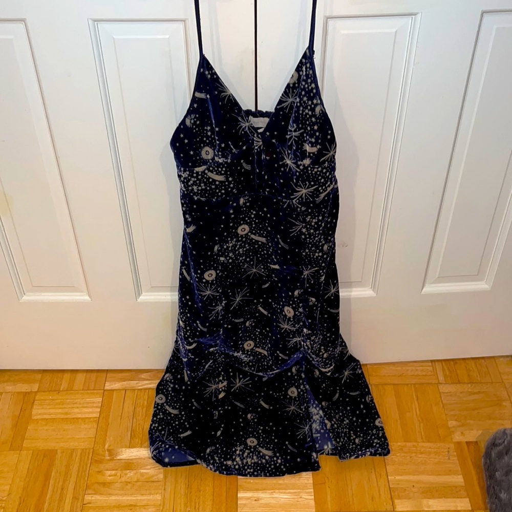 Deep Blue Galaxy Urban Outfitters Dress With Adjustable Straps and Slip